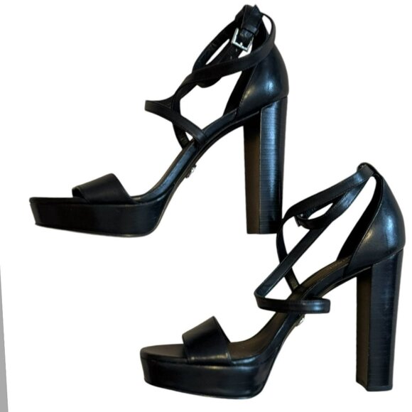 Michael Kors Charlize Crisscross Strappy Black Acorn Platform Sandal Women SZ 7 - Picture 11 of 14